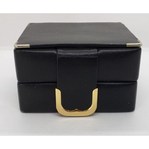 Travel Jewelry Box Small Box Black with Gold snap button and Silver Corners - Picture 1 of 5